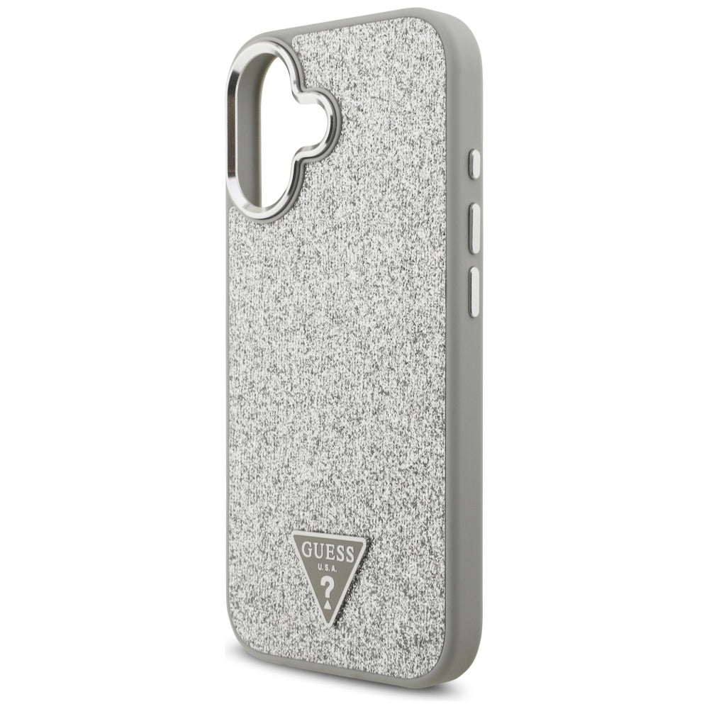 Funda MagSafe para Apple iPhone 17, Guess, Glitter Triangle Logo, Plateada