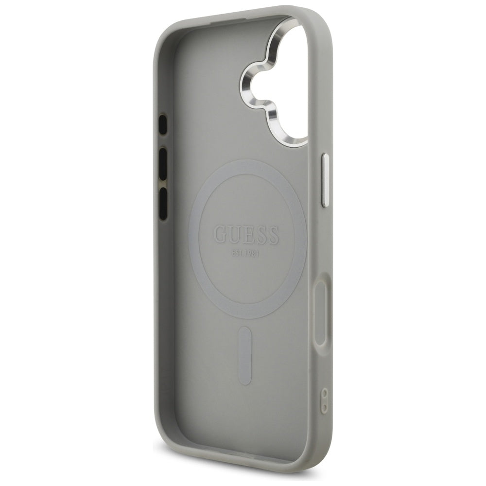 Funda MagSafe para Apple iPhone 17, Guess, Glitter Triangle Logo, Plateada