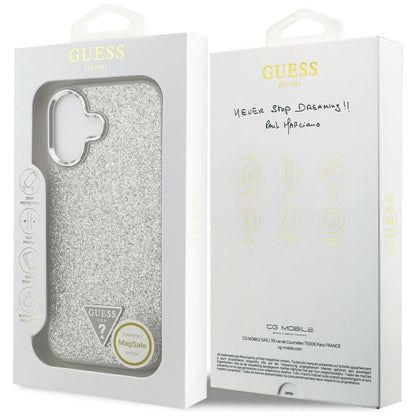 Funda MagSafe para Apple iPhone 17, Guess, Glitter Triangle Logo, Plateada