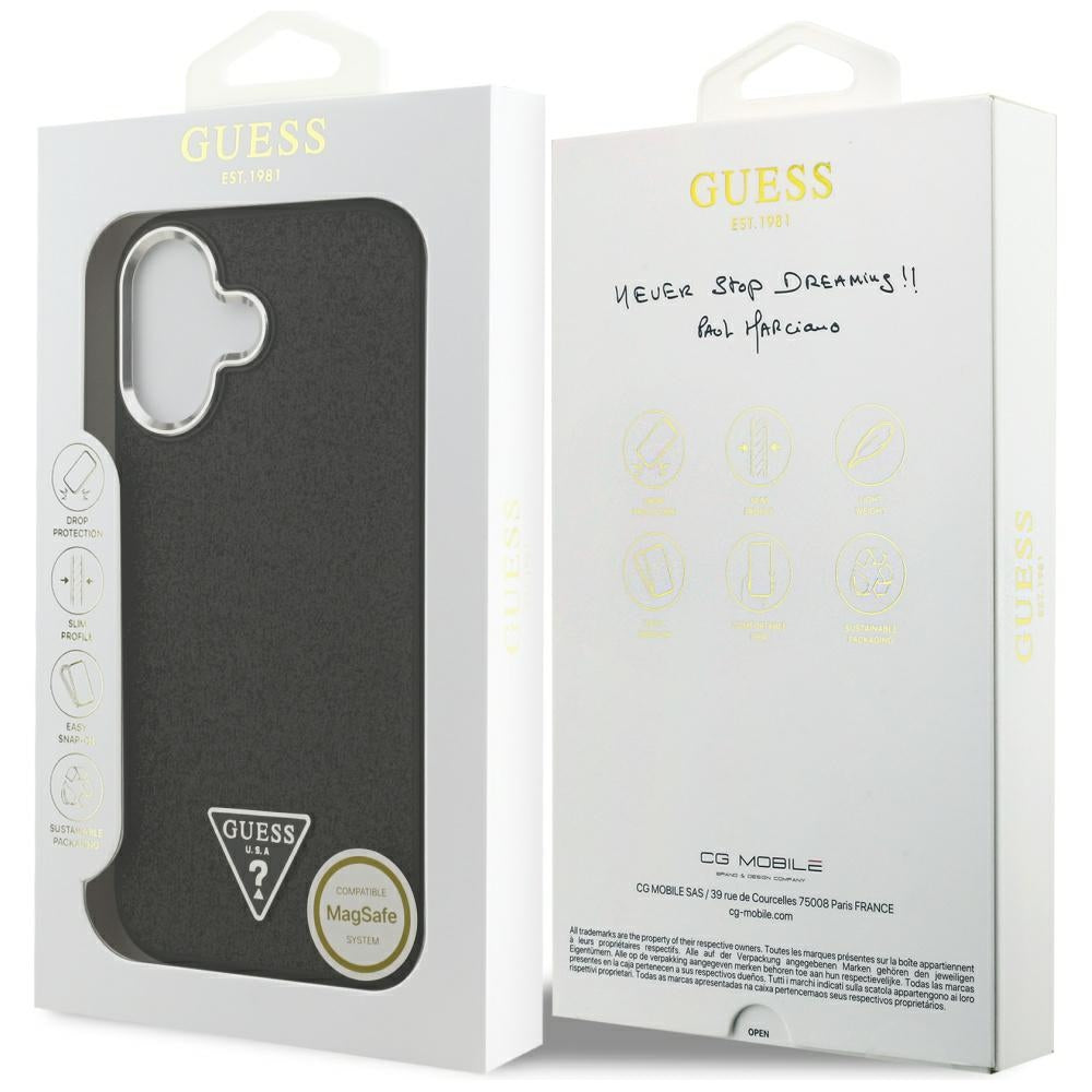 Funda MagSafe para Apple iPhone 17, Guess, Glitter Triangle Logo, Negra