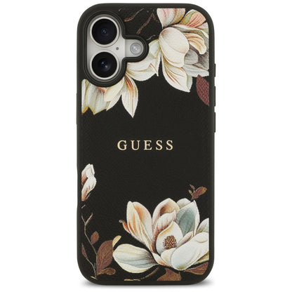 Funda MagSafe para Apple iPhone 17, Guess, Grained Flowers, Negra