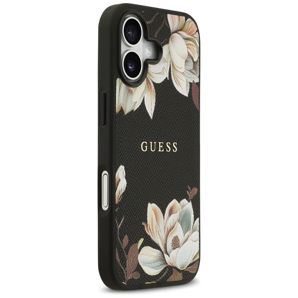 Funda MagSafe para Apple iPhone 17, Guess, Grained Flowers, Negra
