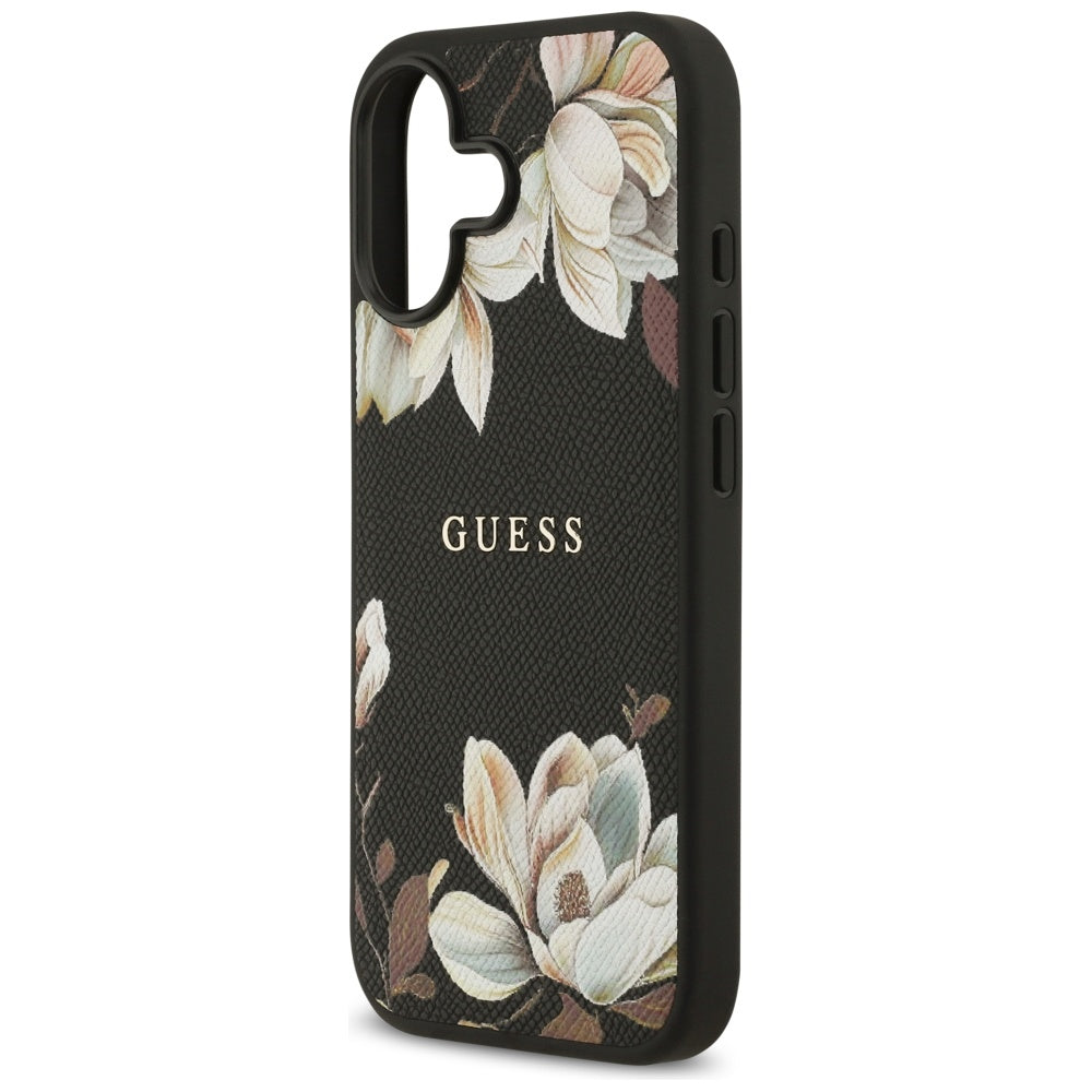 Funda MagSafe para Apple iPhone 17, Guess, Grained Flowers, Negra