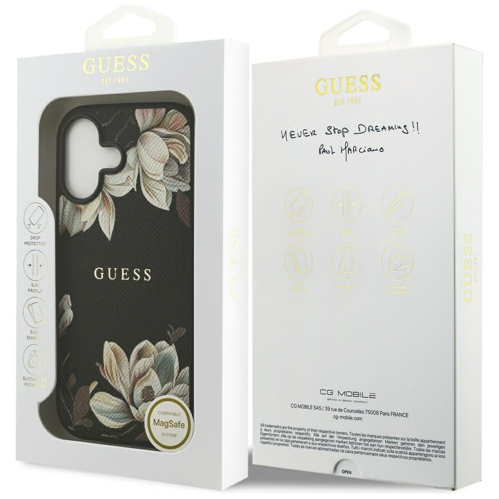Funda MagSafe para Apple iPhone 17, Guess, Grained Flowers, Negra
