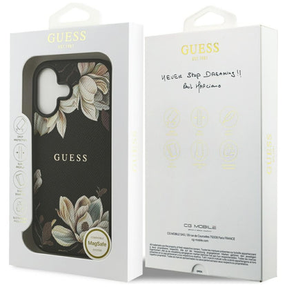 Funda MagSafe para Apple iPhone 17, Guess, Grained Flowers, Negra