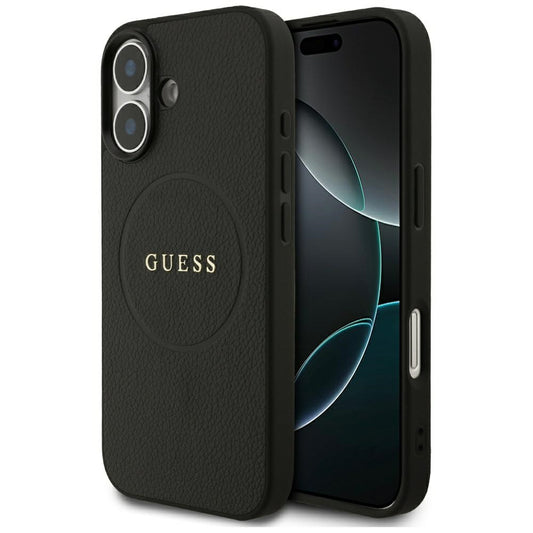 Funda MagSafe para Apple iPhone 17, Guess, Grained Gold Ring, Negra