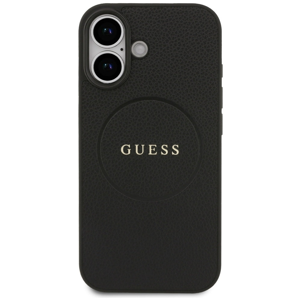 Funda MagSafe para Apple iPhone 17, Guess, Grained Gold Ring, Negra