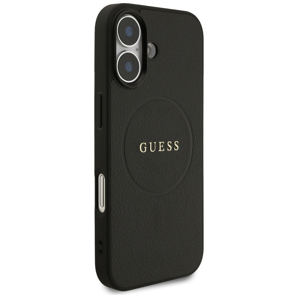 Funda MagSafe para Apple iPhone 17, Guess, Grained Gold Ring, Negra