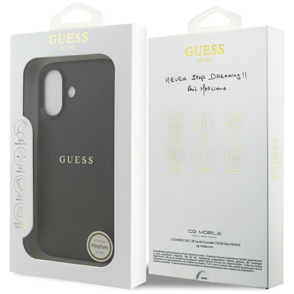 Funda MagSafe para Apple iPhone 17, Guess, Grained Gold Ring, Negra