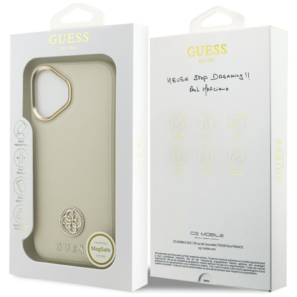 Funda MagSafe para Apple iPhone 17, Guess, Grained Strass Logo, Beige