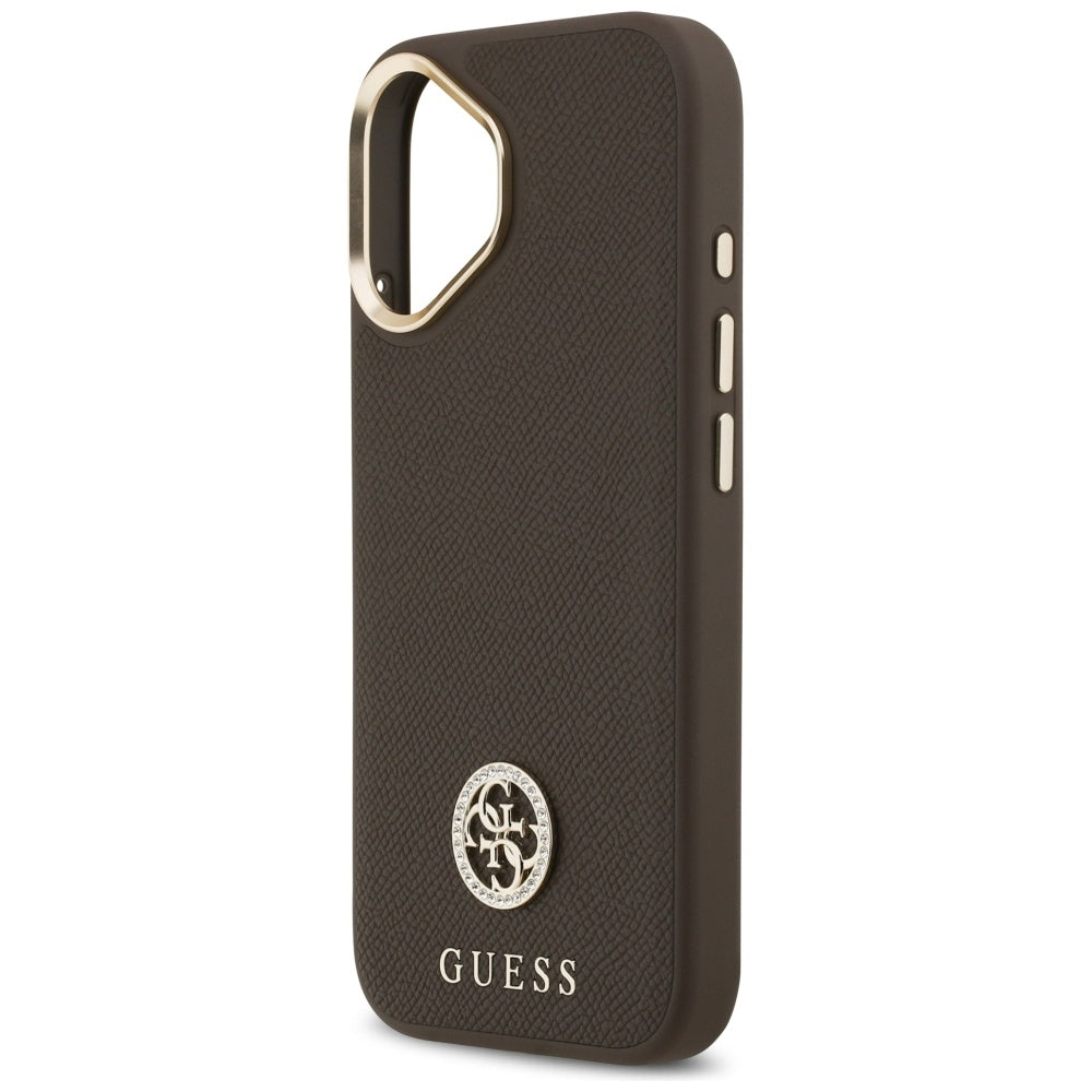 Funda MagSafe para Apple iPhone 17, Guess, Grained Strass Logo, Marrón