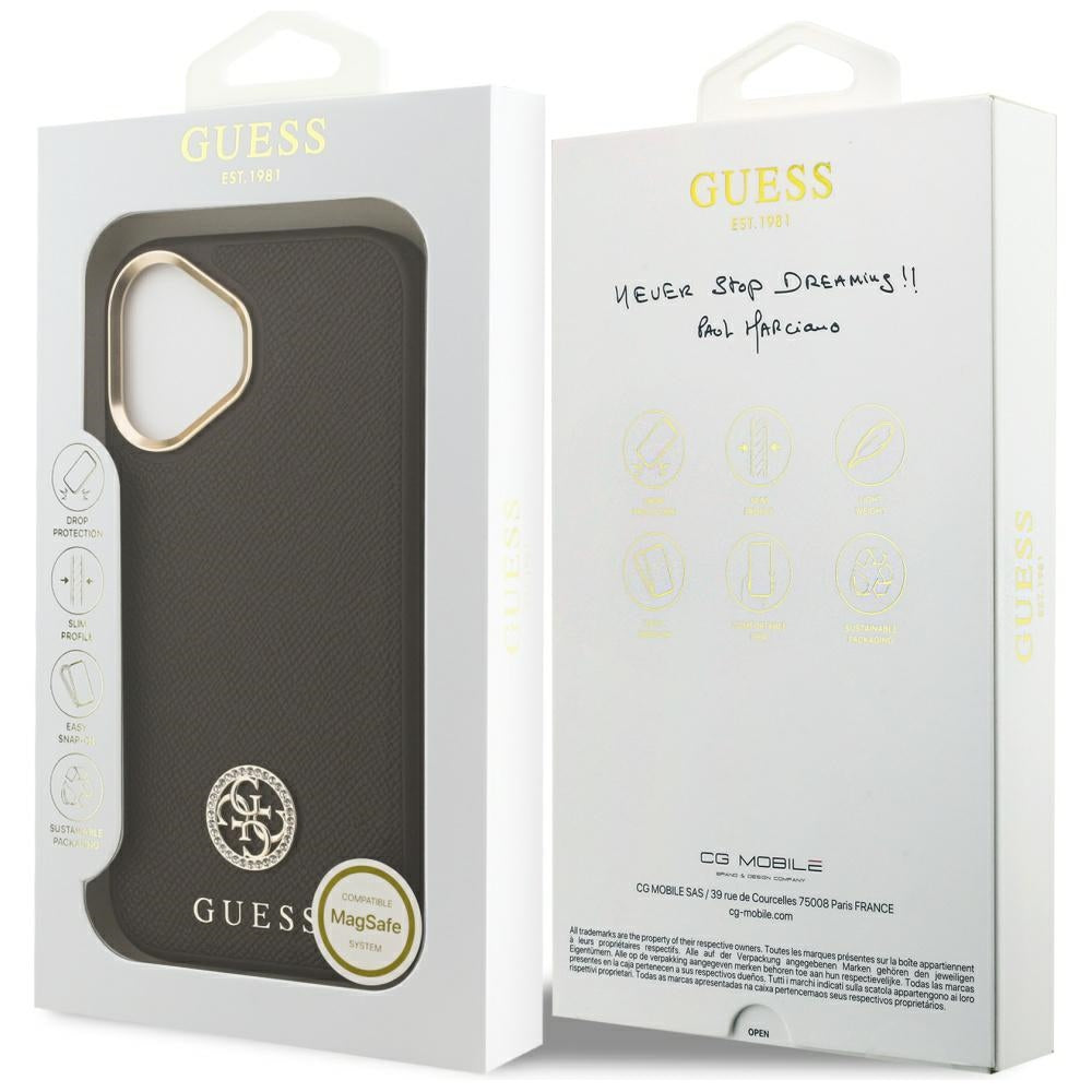 Funda MagSafe para Apple iPhone 17, Guess, Grained Strass Logo, Marrón