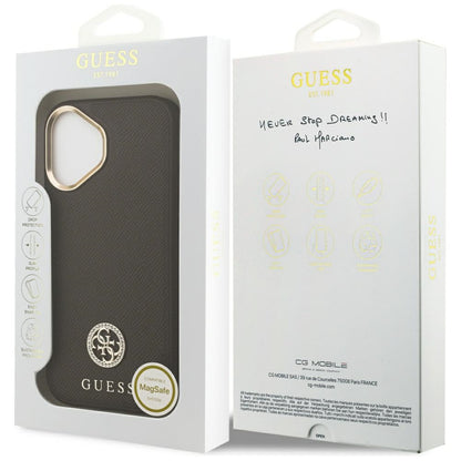 Funda MagSafe para Apple iPhone 17, Guess, Grained Strass Logo, Marrón