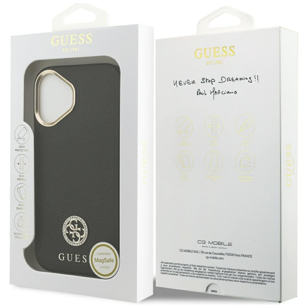 Funda MagSafe para Apple iPhone 17, Guess, Grained Strass Logo, Negra