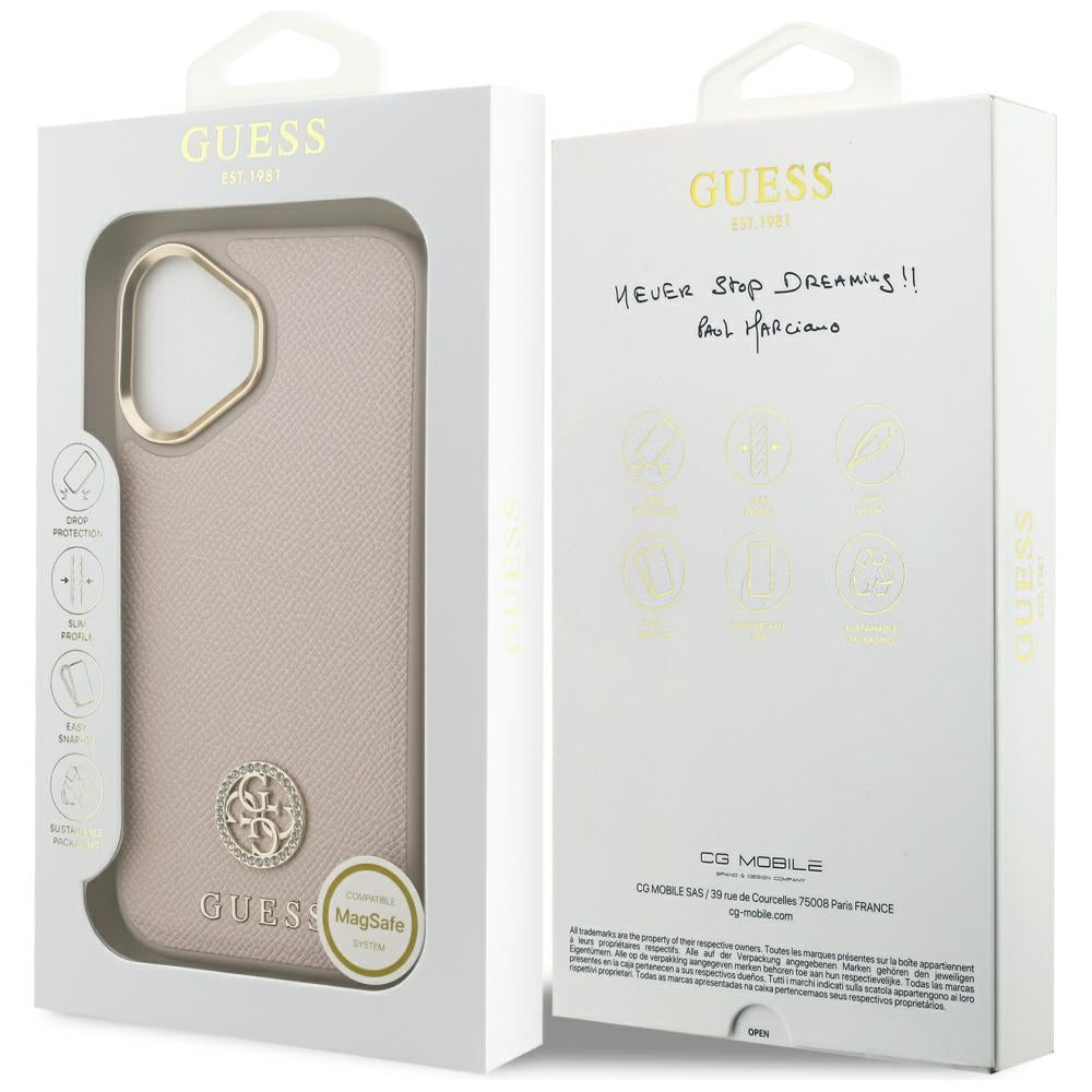 Funda MagSafe para Apple iPhone 17, Guess, Grained Strass Logo, Rosa