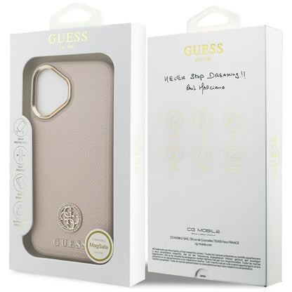 Funda MagSafe para Apple iPhone 17, Guess, Grained Strass Logo, Rosa