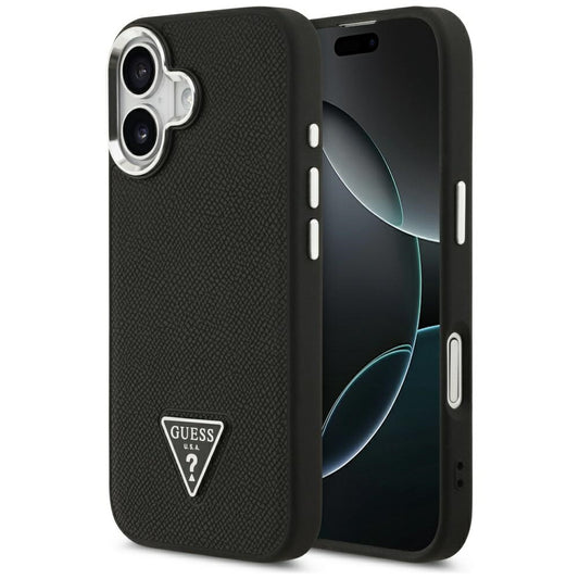 Funda MagSafe para Apple iPhone 17, Guess, Logo Triángulo Granulado, Negra