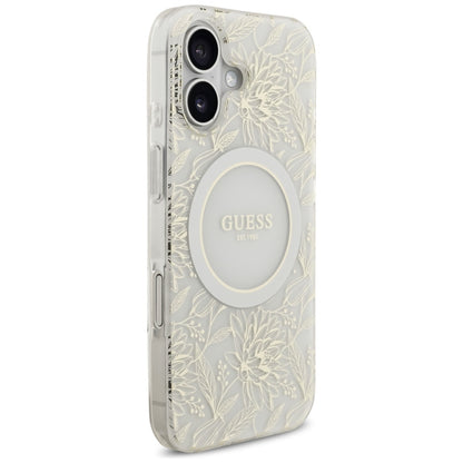 Funda MagSafe para Apple iPhone 17, Guess, IML Flowers with Pearl Strap, Blanca