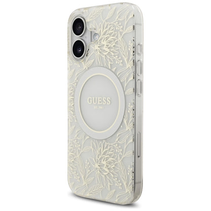 Funda MagSafe para Apple iPhone 17, Guess, IML Flowers with Pearl Strap, Blanca