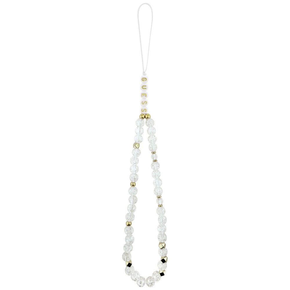 Funda MagSafe para Apple iPhone 17, Guess, IML Flowers with Pearl Strap, Blanca