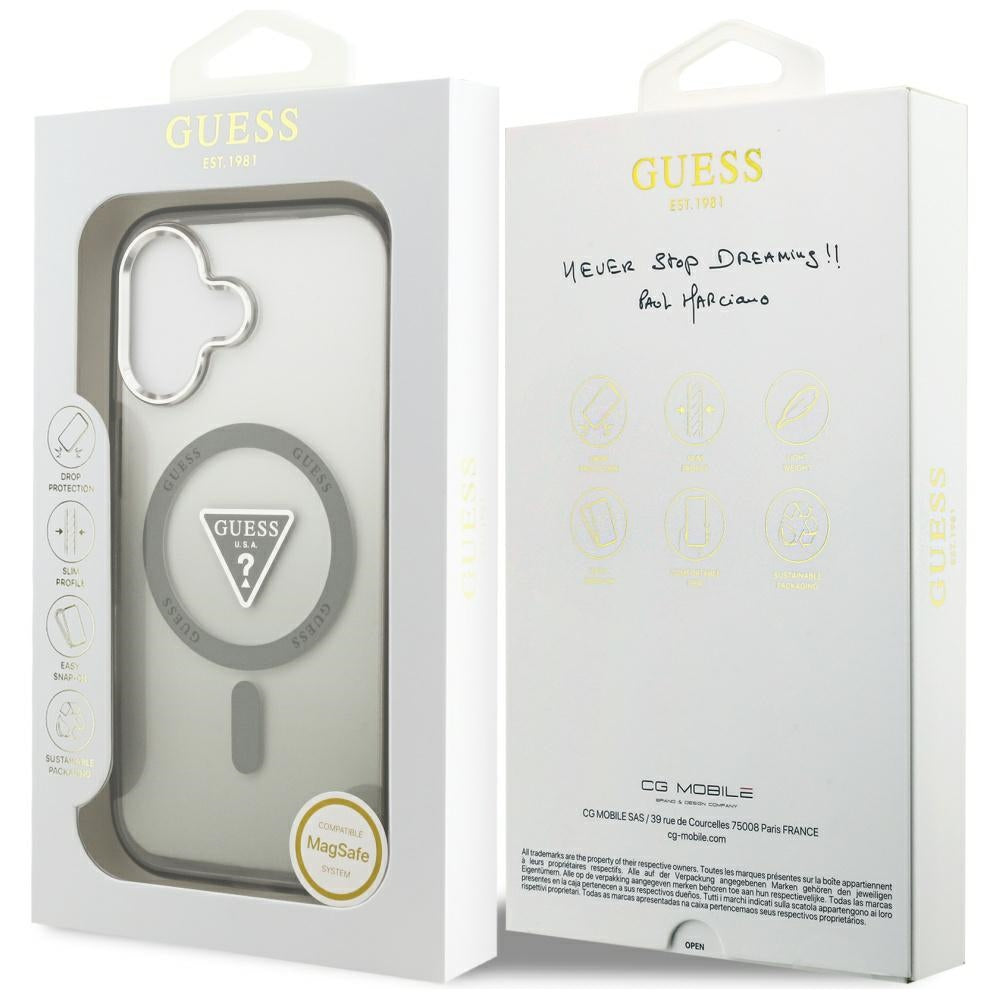 Funda MagSafe para Apple iPhone 17, Guess, Logo Triángulo Gradiente IML, Caqui Plateado