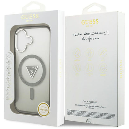 Funda MagSafe para Apple iPhone 17, Guess, Logo Triángulo Gradiente IML, Caqui Plateado