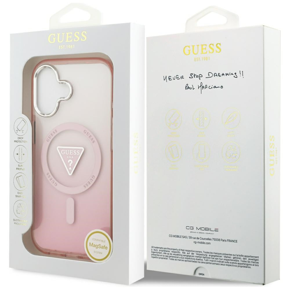 Funda MagSafe para Apple iPhone 17, Guess, IML Gradient Triangle Logo, Rosa