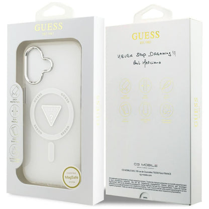 Funda MagSafe para Apple iPhone 17, Guess, Logo Triángulo Gradiente IML, Transparente