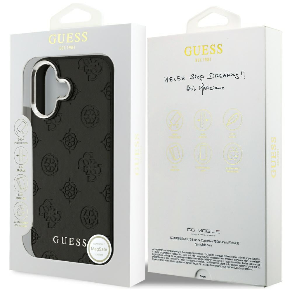 Funda MagSafe para Apple iPhone 17, Guess, Peony Hot Stamp Script, Negra