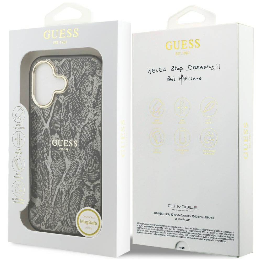 Funda MagSafe para Apple iPhone 17, Guess, Patrón Python, Negra