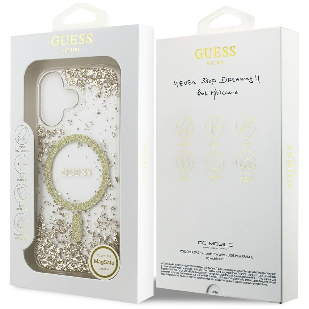 Funda MagSafe para Apple iPhone 17, Guess, Resin Bottom Glitter, Dorada