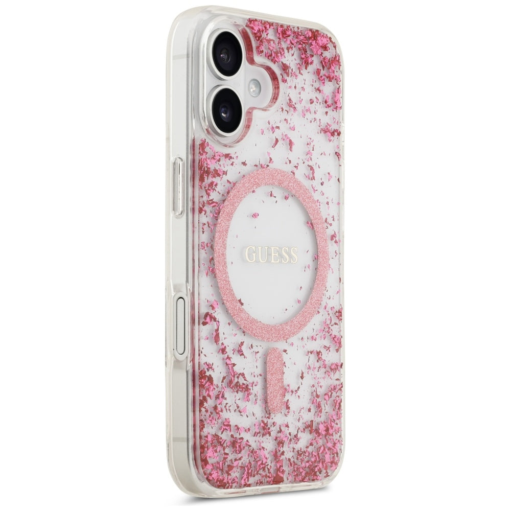 Funda MagSafe para Apple iPhone 17, Guess, Resin Bottom Glitter, Rosa