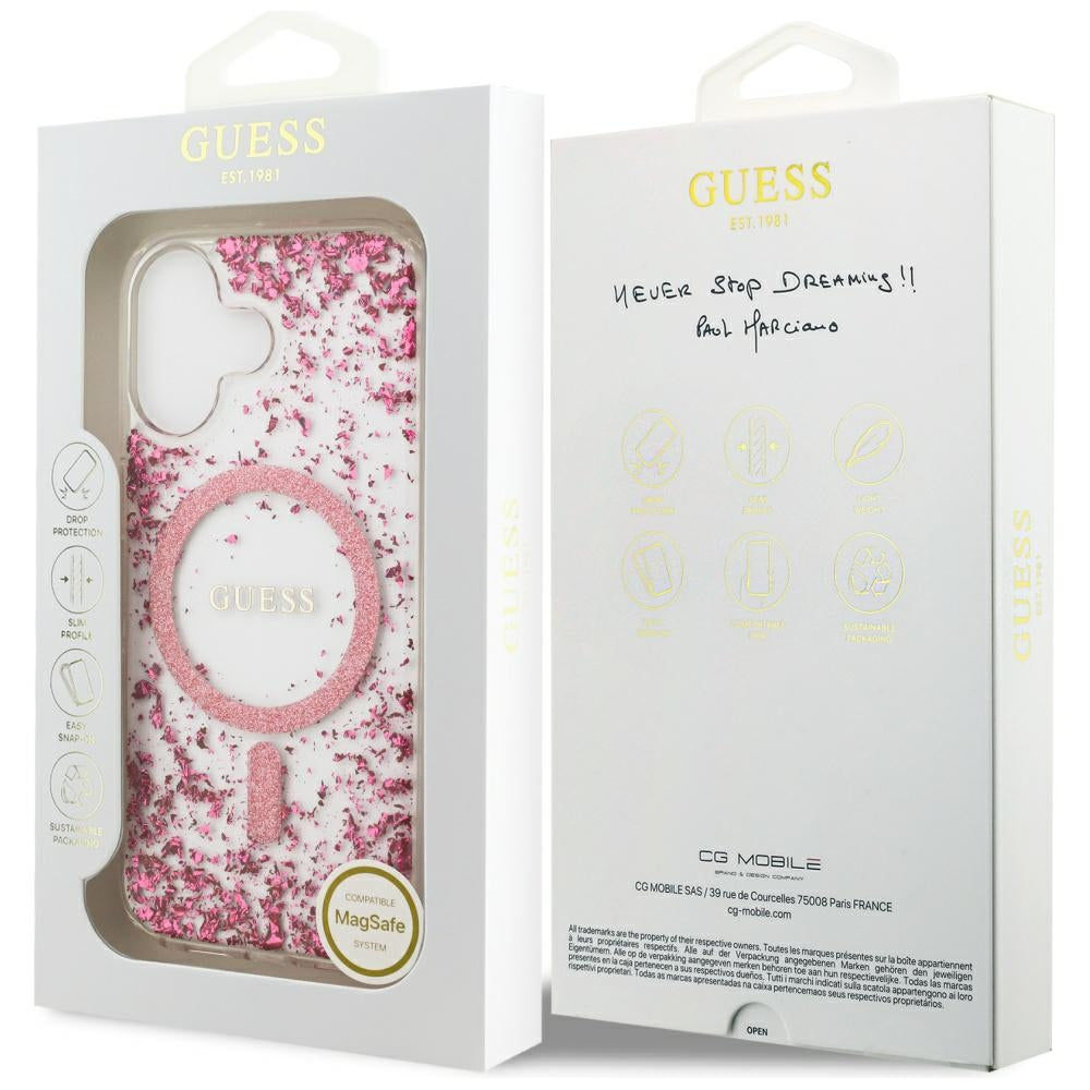 Funda MagSafe para Apple iPhone 17, Guess, Resin Bottom Glitter, Rosa