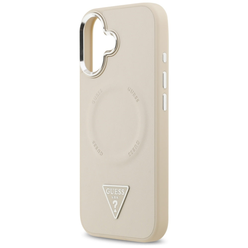 Funda MagSafe para Apple iPhone 17, Guess, Logo Triangular, Beige Plateado