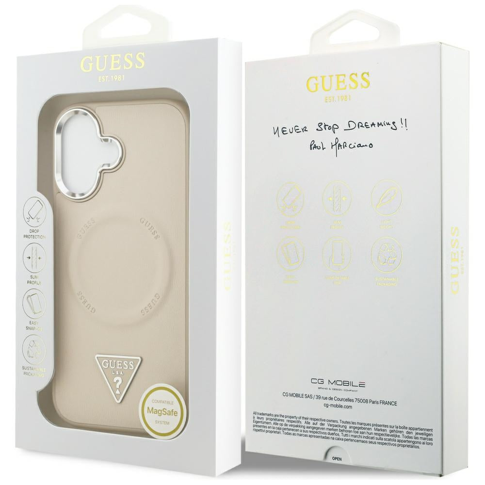Funda MagSafe para Apple iPhone 17, Guess, Logo Triangular, Beige Plateado