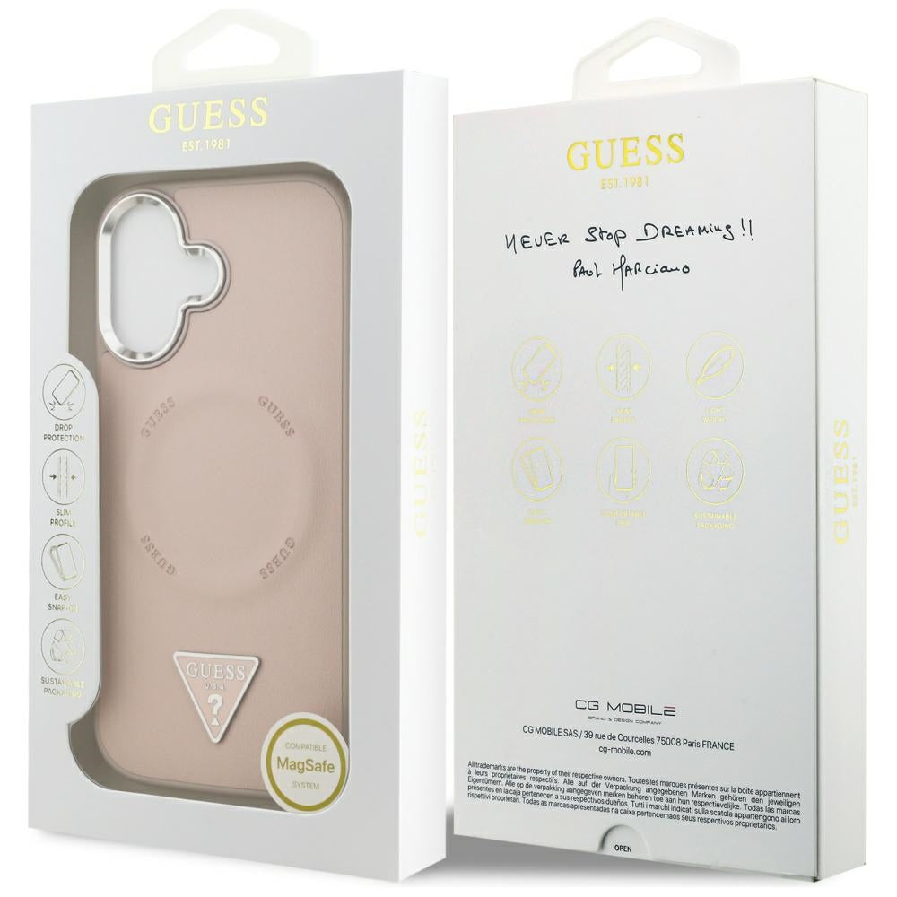 Funda MagSafe para Apple iPhone 17, Guess, Logo Triangular, Rosa Plateado