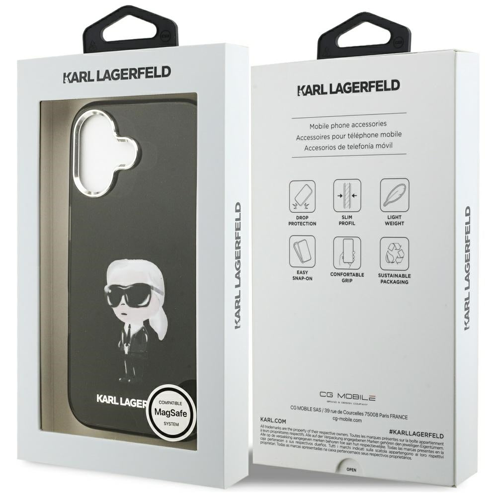 Funda MagSafe para Apple iPhone 17, Karl Lagerfeld, IML Aquarelle Karl Ikonik, Negra