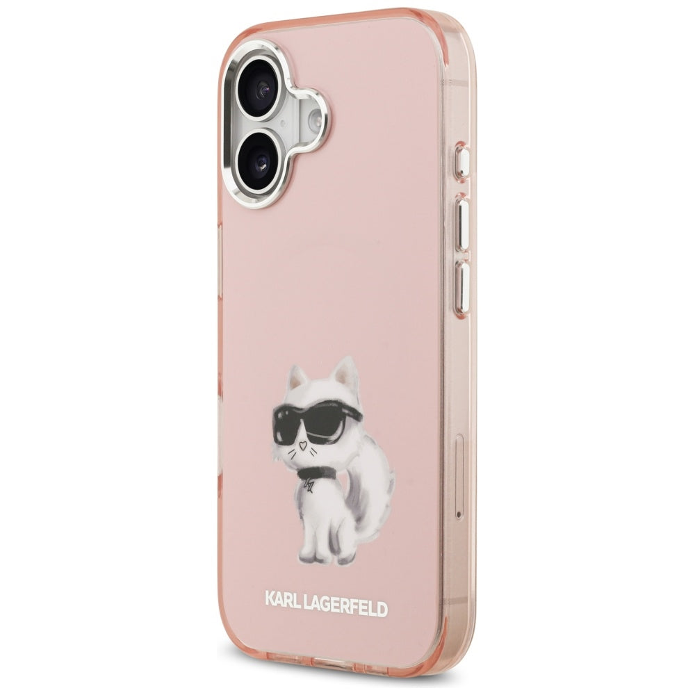 Funda MagSafe para Apple iPhone 17, Karl Lagerfeld, IML Aquarelle Logo Choupette, Rosa