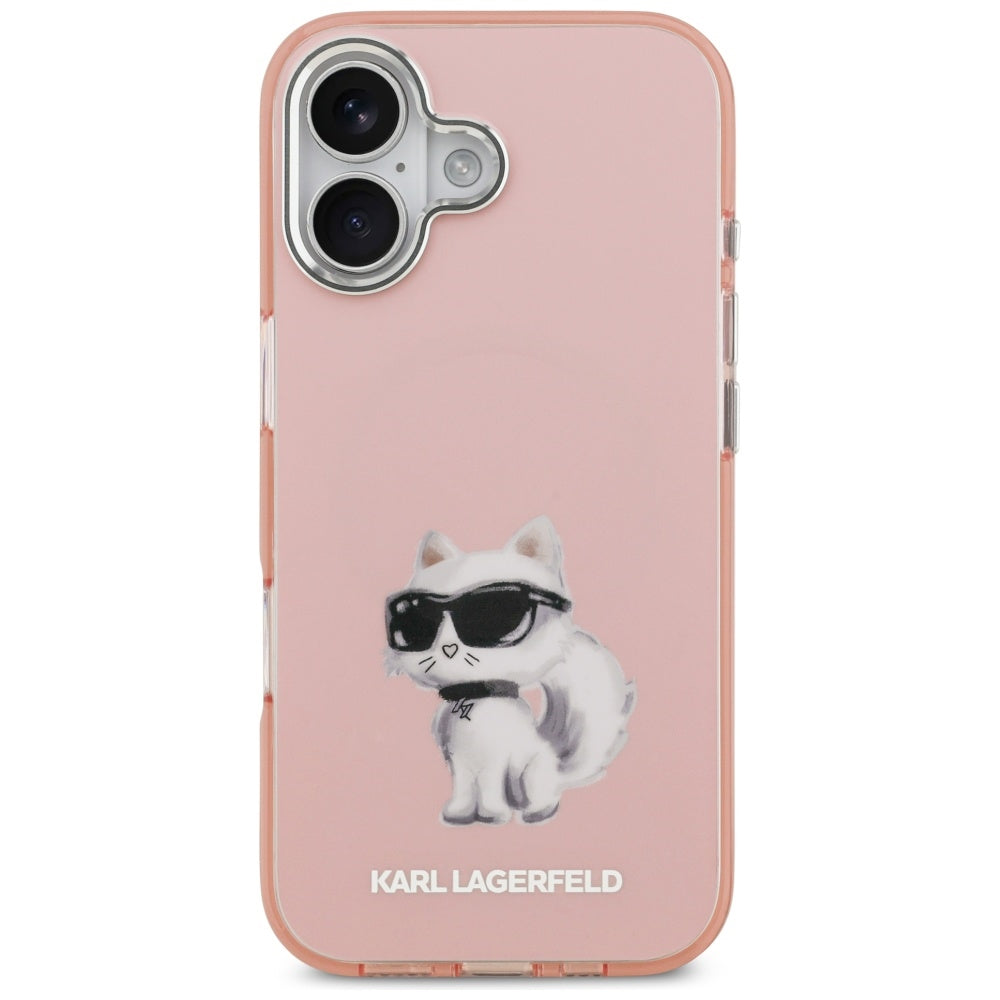 Funda MagSafe para Apple iPhone 17, Karl Lagerfeld, IML Aquarelle Logo Choupette, Rosa