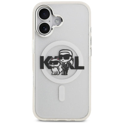 Funda MagSafe para Apple iPhone 17, Karl Lagerfeld, IML Sketch Logo Glitter Karl & Choupette, Transparente