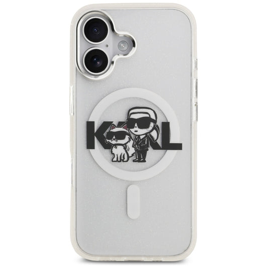 Funda MagSafe para Apple iPhone 17, Karl Lagerfeld, IML Sketch Logo Glitter Karl & Choupette, Transparente