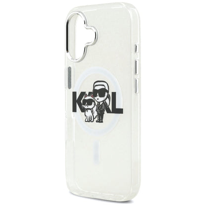 Funda MagSafe para Apple iPhone 17, Karl Lagerfeld, IML Sketch Logo Glitter Karl & Choupette, Transparente
