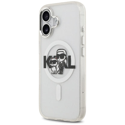 Funda MagSafe para Apple iPhone 17, Karl Lagerfeld, IML Sketch Logo Glitter Karl & Choupette, Transparente