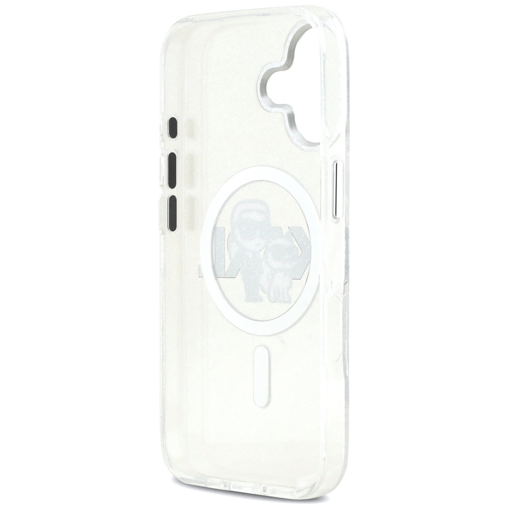 Funda MagSafe para Apple iPhone 17, Karl Lagerfeld, IML Sketch Logo Glitter Karl & Choupette, Transparente