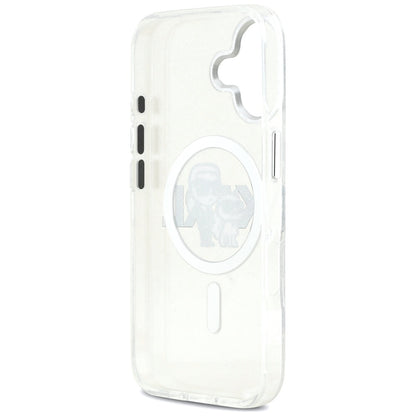 Funda MagSafe para Apple iPhone 17, Karl Lagerfeld, IML Sketch Logo Glitter Karl & Choupette, Transparente