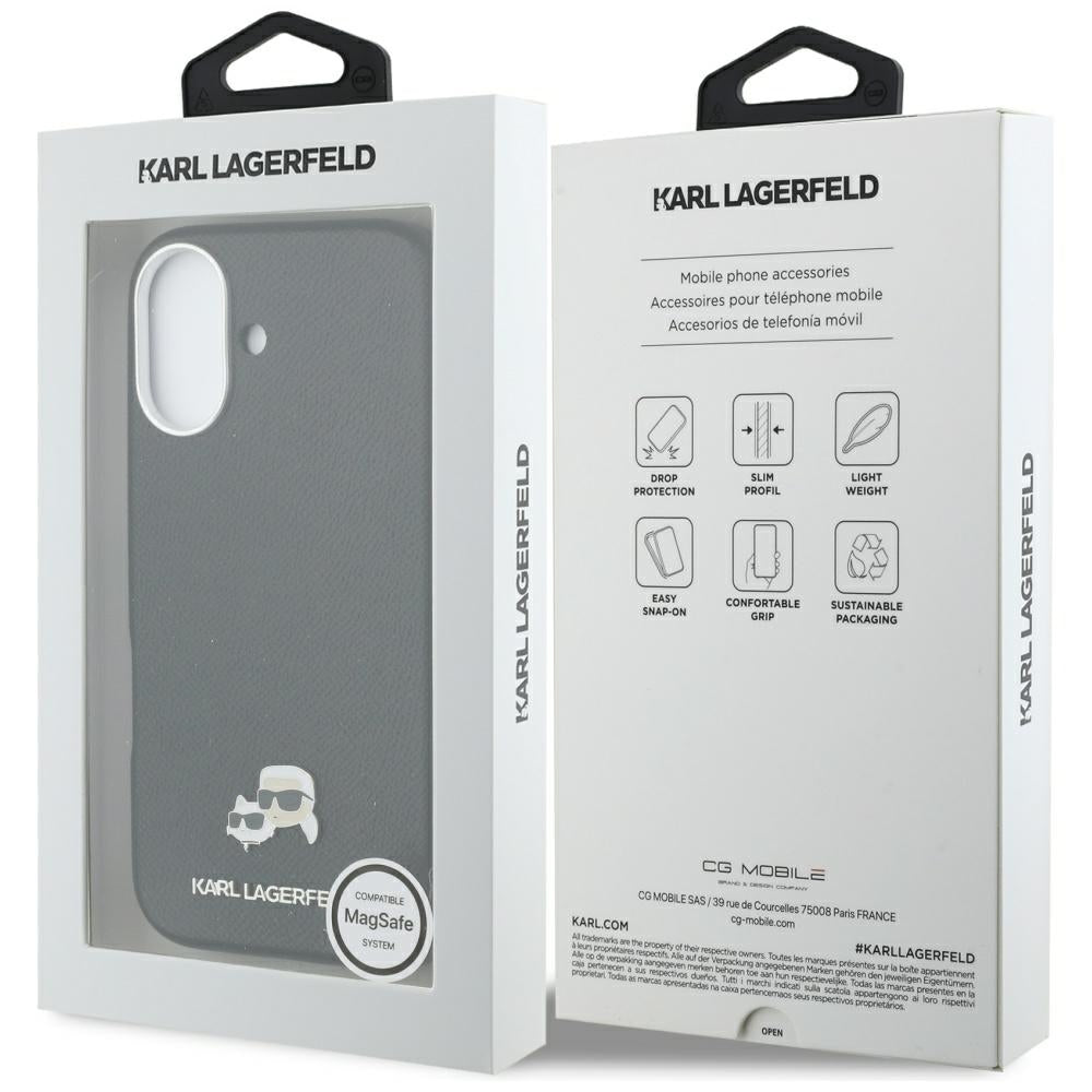 Funda MagSafe para Apple iPhone 17, Karl Lagerfeld, Karl & Choupette Head's Pin, Negra