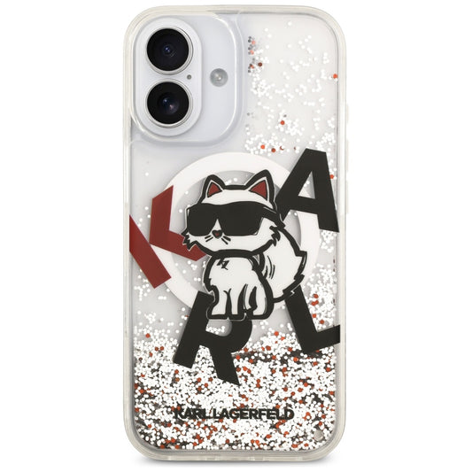 Funda MagSafe para Apple iPhone 17, Karl Lagerfeld, Liquid Glitter Choupette Logo, Transparente