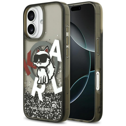 Funda MagSafe para Apple iPhone 17, Karl Lagerfeld, Liquid Glitter Logo Choupette, Negra