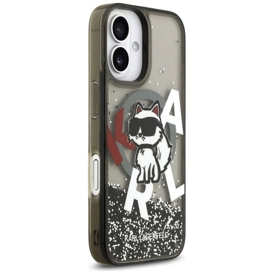 Funda MagSafe para Apple iPhone 17, Karl Lagerfeld, Liquid Glitter Logo Choupette, Negra