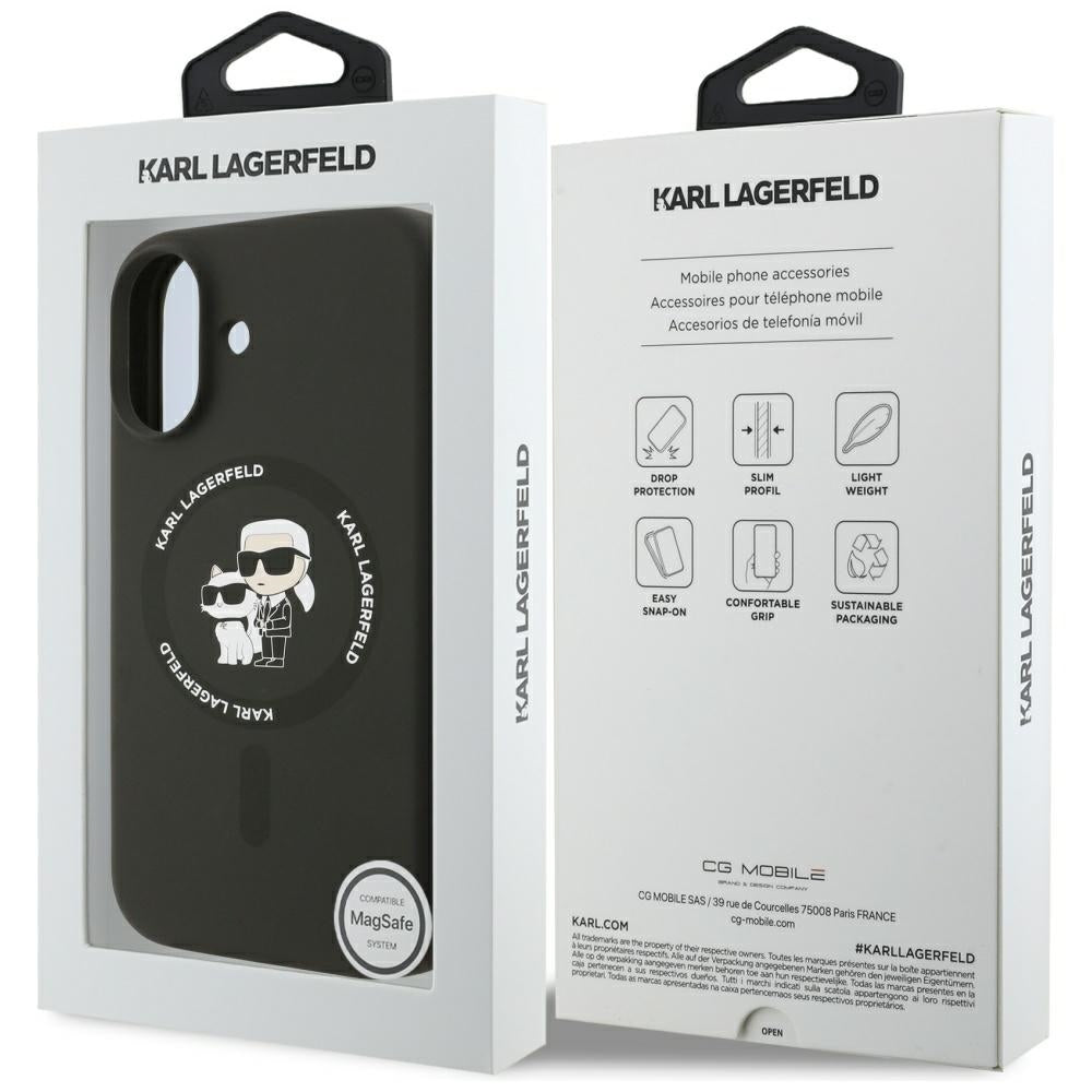 Funda MagSafe para Apple iPhone 17, Karl Lagerfeld, Ring Karl & Choupette, Negra